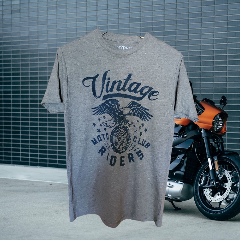 Hybrid & Company Gray s M Vintage Moto Club Tee New